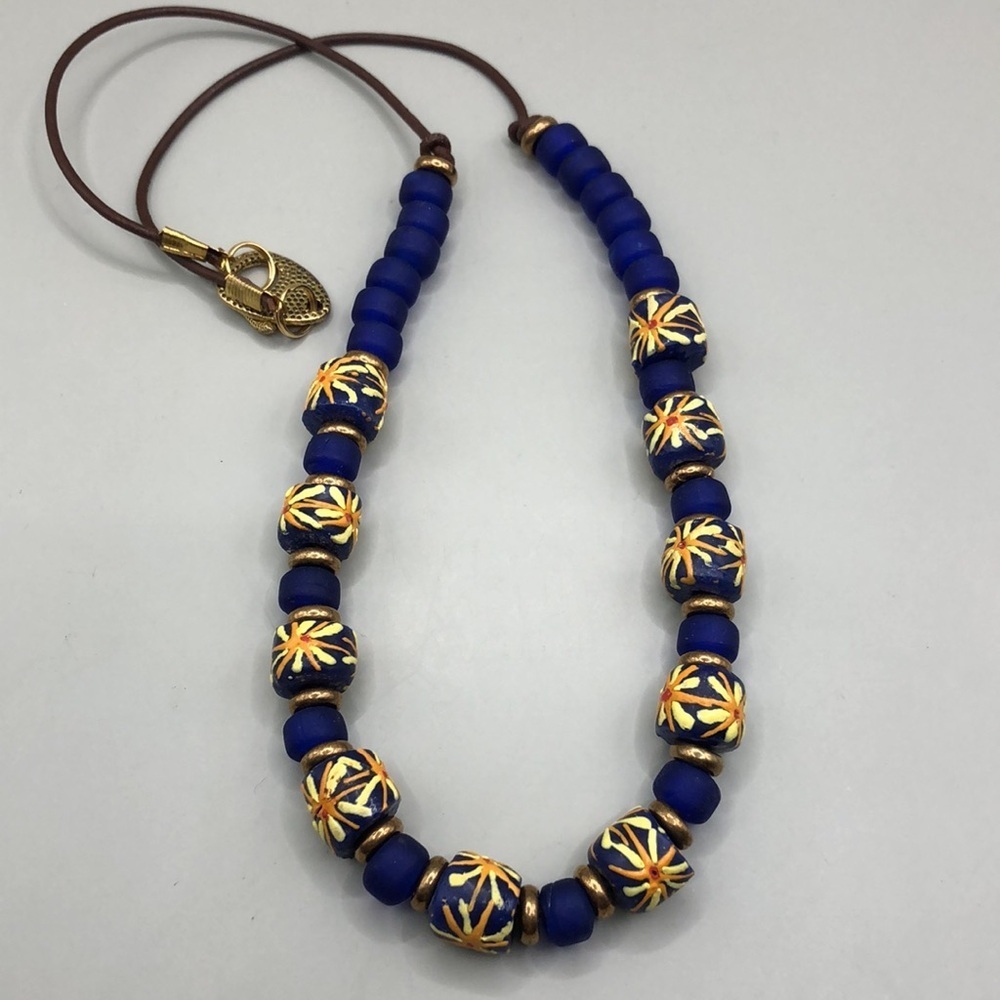 Recycled African Glass Handpainted Beaded Necklace Artisan Handcrafted